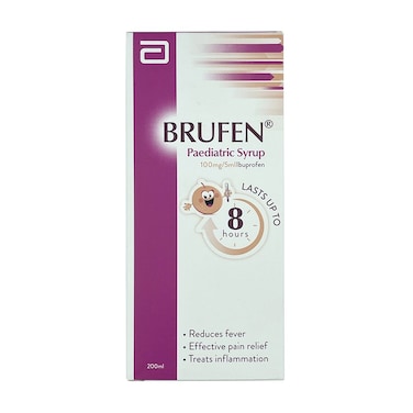 Brufen Paediatric Syrup 100mg per 5ml For Fever &amp; Pain Relief 200ml
