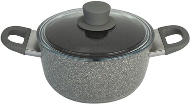 Ballarini Murano Casserole +Lid, 20 cm. 5ply non-stick Granitium coating. PFOA free. Scratch resistant. Oven safe max 160 &deg;. THERMOPOINT: Energy Saving Indicator. For all stovetops. Made In Italy.