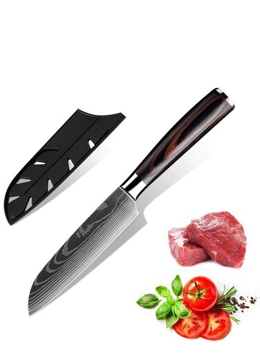 Santoku Knife 5 Inch, Kitchen Chopping Knives for Vegetable Fruit Cutting Slicing, High Carbon Steel, Pakkawood Handle (5 inch Santoku knife)