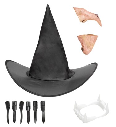 Witch Dress-Up Set (Hat, Nose, Chin, Denture, Nails)