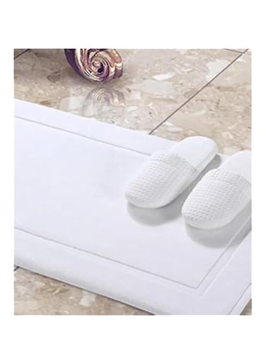 ANGLOME Egyptian Cotton Bathroom Floor Mat - 1000 GSM, Super Soft, Non-Slippery, and Extra Absorbent Floor Mat for Elegant Look (White 2)