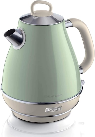 Ariete Vintage Electric Kettle 1.7L, 2000 W, Auto Shut-Off, Cordless Base, Removable And Washable Filters, Stainless Steel Walls For Boiling Water, Tea, Infusions, Green Art2869/04