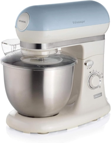 Ariete Vintage Food Processor Stand Mixer, Kitchen Machine With 5.5L Stainless Steel Bowl, 1200W, 7 Speed + Pulse, Splash Guard, Dough Maker, For Kneading, Whipping And Mixing Meat, Blue Art1588Bl