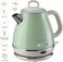 Ariete Vintage Electric Kettle 1L Small, 1630W, Auto Shut-Off, Cordless Base, Stainless Steel Walls For Boiling Water In 3 Minutes, Tea, Infusions, Green Art2868-Gr