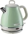 Ariete Vintage Electric Kettle 1L Small, 1630W, Auto Shut-Off, Cordless Base, Stainless Steel Walls For Boiling Water In 3 Minutes, Tea, Infusions, Green Art2868-Gr