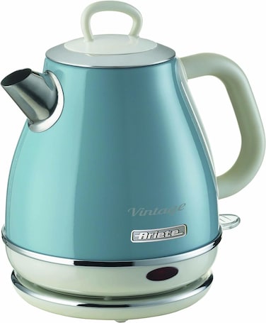 Ariete Vintage Electric Kettle 1L Small, 1630W, Auto Shut-Off, Cordless Base, Stainless Steel Walls For Boiling Water In 3 Minutes, Tea, Infusions, Blue Art2868