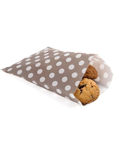 Restaurantware Disposable paper bags, cookie bags, deli bags, bakery bags - grey with white polka dots - 7 x 5 - 100ct box -
