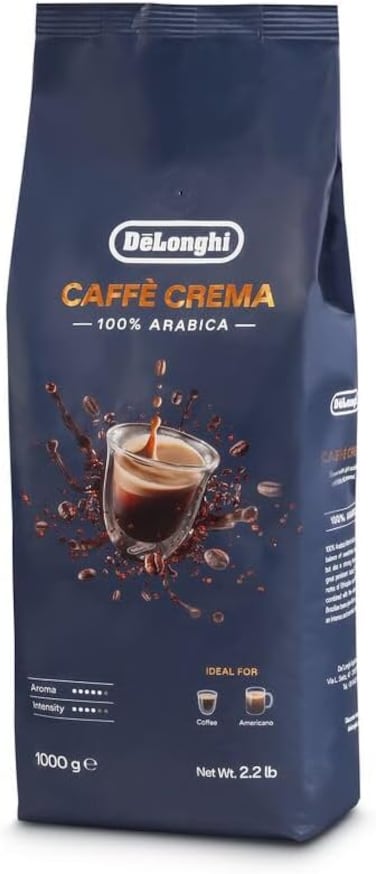 De'Longhi Cafe Crema 100% Arabica Roasted Whole Coffee Beans for Coffee Machines, Ideal For Espresso, Capuccino, Latte Macchiato 1Kg - DLSC618 - AS00001151