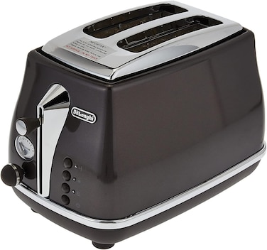 De'Longhi Icona Capitals Grey Vintage Style 2 Slice Toaster, 6 Browning Levels, 2 Extra Wide Bread Slots, Defrost And Reheat Functions, Removable Crumb Tray, Ctot2003.Gy