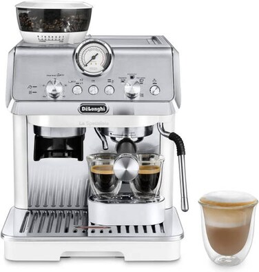 DeLonghi La Specialista Arte Espresso Machine, 15 Bar Pump Pressure, 1.7L Water Tank Capacity, 8 Grinding Settings, 3 Temperature Options, Thermoblock Heating System, White   EC9155.W