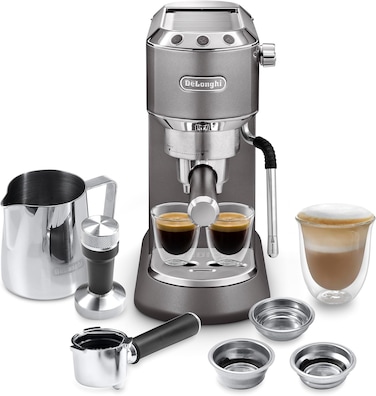 De'Longhi Dedica Arte Espresso Machine - MyLatteArt Milk Foam Nozzle, Precision Steam Wand, Steel Tamper Included, Grey - Create Perfect Espresso, Cappuccinos, and Latte Art at Home - EC885.GY