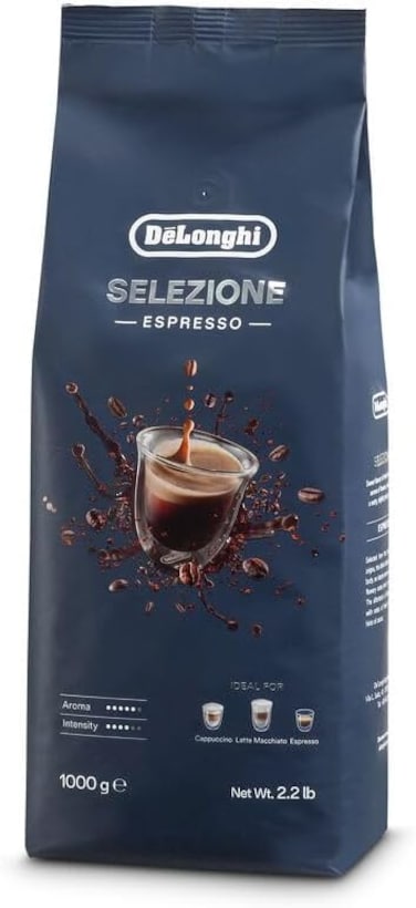 De'Longhi Selezione Roasted Espresso Whole Coffee Beans for Coffee Machines, Ideal For Espresso, Capuccino, Latte Macchiato 1Kg - DLSC617 - AS00000180