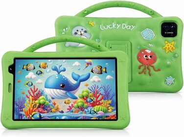 Telzeal P801 Kids Tablet Green 8 Inch HD (1280x800) Android 13, 8GB RAM 512GB Storage, Dual SIM, 5000mAh Battery, 5MP+8MP Camera, Shockproof EVA Case with Handle (Purple)