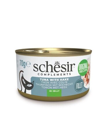 Schesir Complements Cat Wet Food in Jelly Tuna with Hake 70g (6 Pack)   Natural High-Protein Cat Food