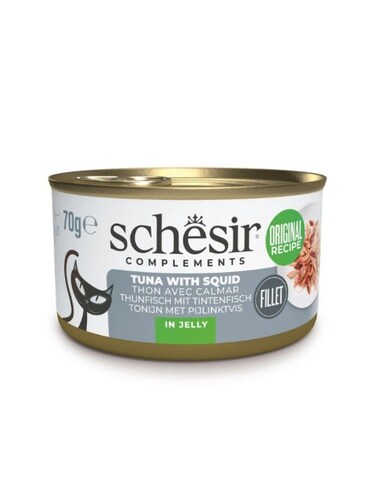 Schesir Complementary Cat Wet Food in Jelly &ndash; Tuna with Squid   70g Cans (6 Pack)