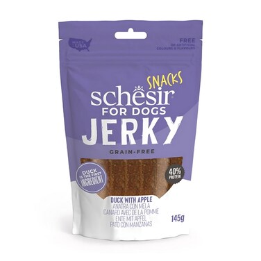 Schesir Grain Free Dog Snack Jerky Duck With Apple-145G