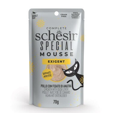 Schesir Special Mousse (Exigent) For Cat - Chicken With Duck Liver 70g Pack  of  12