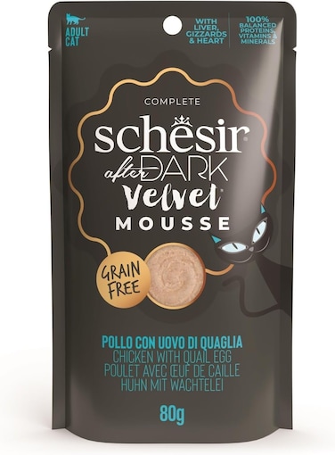 Schesir After Dark Velvet Mousse For Cat - Chicken With Quile Egg - 80g Pack  of  12