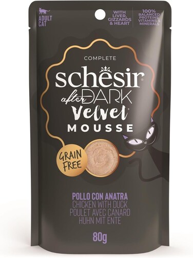 Schesir After Dark Velvet Mousse For Cat - Chicken With Duck - 80g Pack  of  12