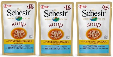 Pack of 3 Schesir Cat Wet Soup-With Wild Tuna and Squid[Weight - 85g]