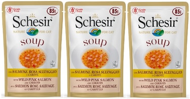 Pack of 3 Schesir Cat Wet Soup-With Wild Pink Salmon and Carrots[Weight - 85g]