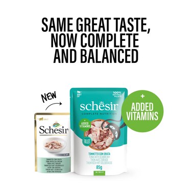 Schesir Complete &amp; Balanced Nutrition Wet Cat Food in Jelly Pouch- Tuna With Seabreem ( 12 x 85g )