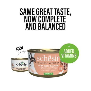 Schesir Complete &amp; Balanced Nutrition Wet Cat Food in Jelly Can- Tuna With Salmon (12 x 85g)