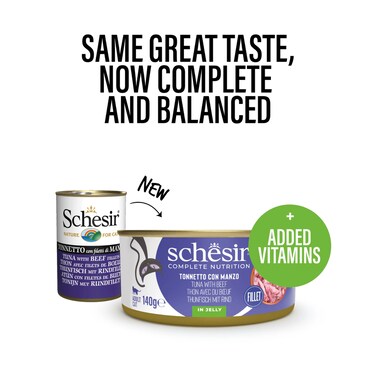 Schesir Complete &amp; Balanced Nutrition Wet Cat Food in Jelly Can- Tuna With Beef (8 x 140g)