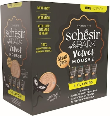Schesir After Dark Velvet Mousse In Broth Variety Pack For Cat 80g x12 Pouch Pack  of  12