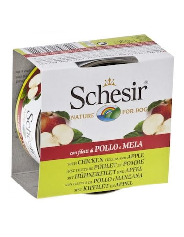 Schesir Dog Wet Food Chicken Fillets &amp; Apple 150g &ndash; 5 Pack   Natural &amp; Hand-Steamed