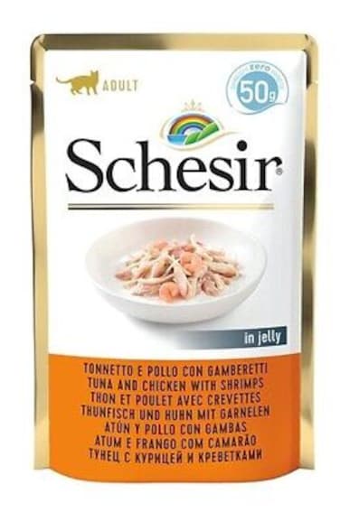 Schesir Cat Pouch-Wet Food Tuna with Chicken with Shrimps 50g Pack  of  12