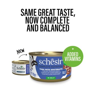 Schesir Complete &amp; Balanced Nutrition Wet Cat Food in Jelly Can- Tuna With Whitebait ( 12 x 85g )