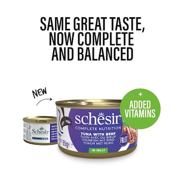 Schesir Complete &amp; Balanced Nutrition Wet Cat Food in Jelly Can- Tuna With Beef ( 12 x 85g )