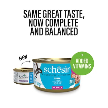 Schesir Complete &amp; Balanced Nutrition Wet Cat Food in Broth Can- Tuna ( 12 x 85g )