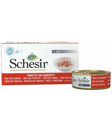 Schesir Cat Multipack Can Tuna With Shrimps in Jelly Wet Cat Food-300G
