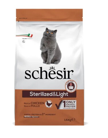 Schesir Cat Dry Food Sterilized &amp; Light Rich in Chicken 1.5kg