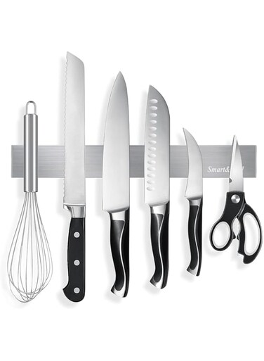 SMART&amp;COOL Self-adhesive Magnetic Knife Holder, Magnetic Knife Strip for Wall Mounting, no Drilling (Stainless Steel-11.69 in)