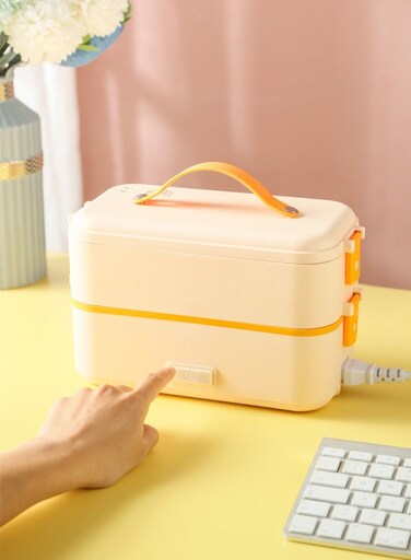 Portable 2-Tier Electric Lunch Box, 800ML ,Household Detachable 304 Stainless Steel 220V,Orange
