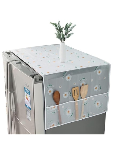 NALACAL Waterproof PEVA Refrigerator and Washing Machine Dust-Proof Cover - Multi-Purpose Top Covers with Storage Pockets, Floral Design for Double Door Fridges and Ovens