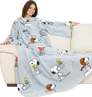 Kanguru Lavatelli Gray Snoopy Dog Blanket With Sleeves