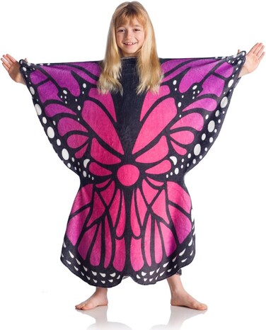Kanguru Butterfly Wearable Kids, Super Soft, Cozy, Fluffy, Warm, Fleece Blanket Microfiber, Color, Red, Purple, Children 5-12 Years Size 90 X 120cm, Polyester, Pink, Blue, Black, Taglia Unica Bambini