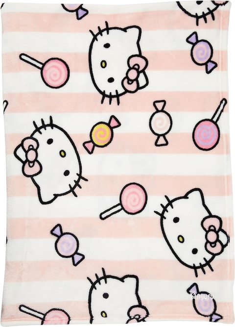 Kanguru Plaid Hello Kitty, Super Soft, Cozy, Fluffy, Warm, Throw Fleece Blanket Microfiber For Sofa, Bedroom, Couch, Travel, Kids, Colour Blue, Size 130 X 170cm, Polyester, Multicolour