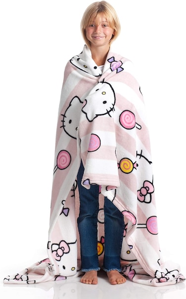 Kanguru Plaid Hello Kitty, Super Soft, Cozy, Fluffy, Warm, Throw Fleece Blanket Microfiber For Sofa, Bedroom, Couch, Travel, Kids, Colour Blue, Size 130 X 170cm, Polyester, Multicolour