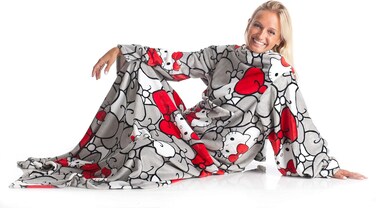 Kanguru Deluxe Hello Kitty, Super Soft And Cozy Fleece Blanket With Sleeves With A Pouch Pocket, Colour White, Adults Size 140 X 180cm One Size, 1287