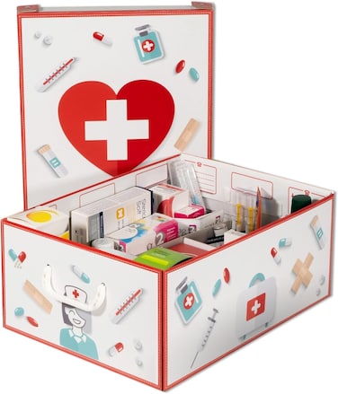 Lavatelli Pharma Organiser Medicine Box With Divider Inside - Cardboard Medicine And Medicine Organiser For Medicines, 32 X 42 X 17.5cm, Includes Box For First Aid Box And 4