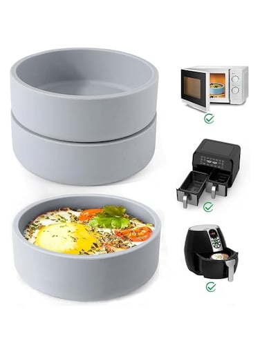 NimbusNote Air Fryer Egg Mold, Silicone Air Fryer Egg Pan, Individual and Reusable Air Fryer Accessories, Microwave Egg Cooker, Nonstick Egg Bites Pan, 3Pcs, Gray