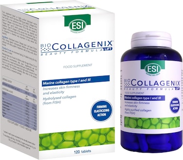 ESI Biocollagenix Anti-Aging Marine Collagen Supplement, 1000Mg (120 Tablets) - Boosts Skin Elasticity, Reduces Aging Signs, Enhances Hydration And Firmness &amp; Supports Hair &amp; Nails With UV Protection