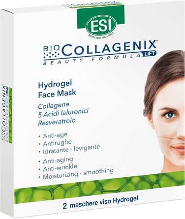 ESI Trepatdiet-Esi Biocollagenix Hydrogel Face Mask, Marine Collagen, Hyaluronic Acid, Resveratrol, Moisturizing &amp; Anti-Fatigue Skincare
