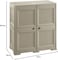 Tontarelli Omnimodus Outdoor &amp; Indoor Storage Cabinet, 4-Compartment, Polypropylene Cupboard with Doors, Imitation Wood Finish, Heavy Duty Utility Organizer, Taupe - TRL-8085549908