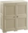 Tontarelli Omnimodus Outdoor &amp; Indoor Storage Cabinet, 4-Compartment, Polypropylene Cupboard with Doors, Imitation Wood Finish, Heavy Duty Utility Organizer, Taupe - TRL-8085549908